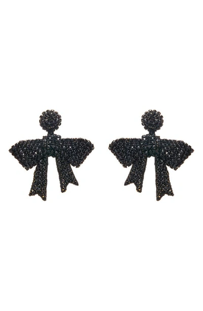 Shop Oscar De La Renta Crystal Bow Drop Earrings In Black