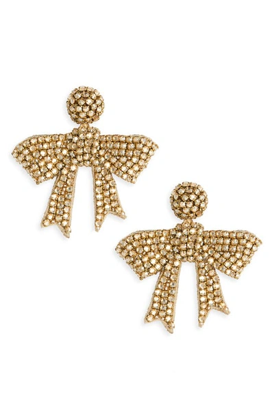 Shop Oscar De La Renta Crystal Bow Drop Earrings In Gold