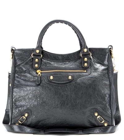 Shop Balenciaga Giant Velo 12 Leather Tote In Gris Fossile