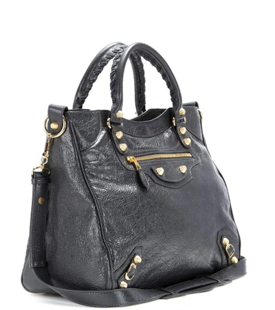 Shop Balenciaga Giant Velo 12 Leather Tote In Gris Fossile