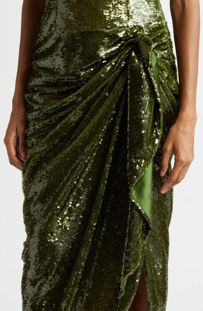 Shop Cinq À Sept Shea Sequin Draped Strapless Dress In Seaweed