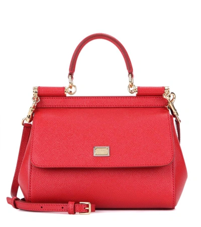 Dolce & Gabbana Miss Sicily Small  Leather Shoulder Bag In Red