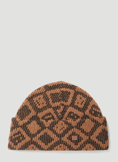 Shop Acne Studios Face Tiles Beanie Hat In Brown
