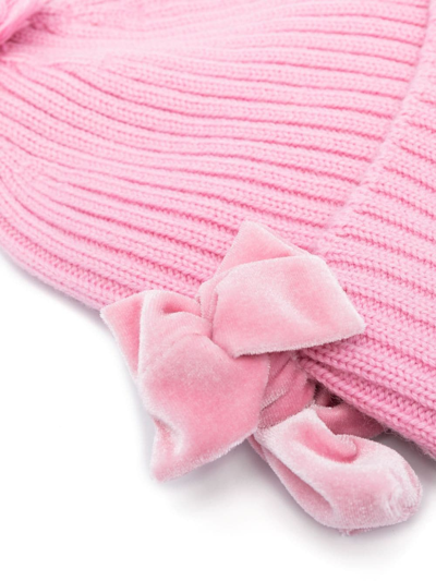 Shop Monnalisa Bow-detail Ribbed-knit Hat In Pink