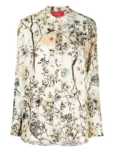 Shop F.r.s For Restless Sleepers Floral-print Silk Pyjama Shirt In Neutrals