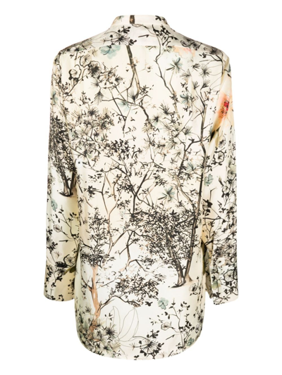 F.r.s For Restless Sleepers Floral-print Silk Pyjama Shirt In Neutrals