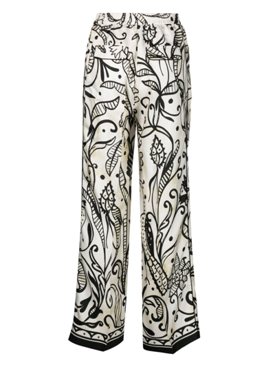 F.r.s For Restless Sleepers White White Printed Silk Trousers In White
