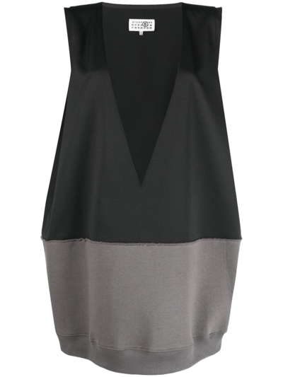 Shop Mm6 Maison Margiela V-neck Panelled Minidress In Black
