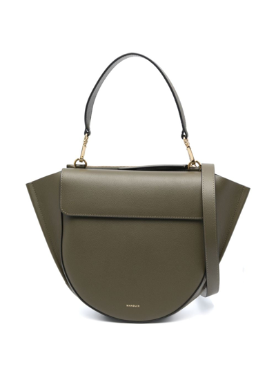 Shop Wandler Medium Hortensia Leather Tote Bag In Green