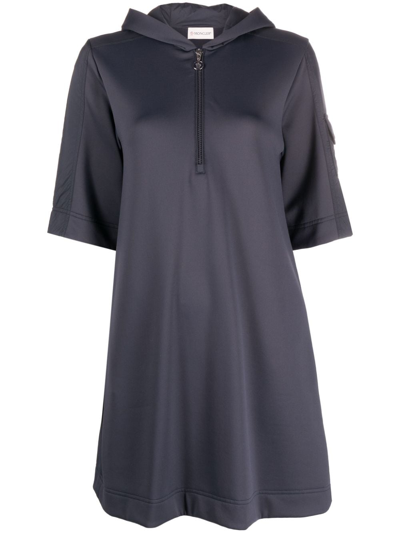 Shop Moncler Quarter-zip Short-sleeve Dress In Blue