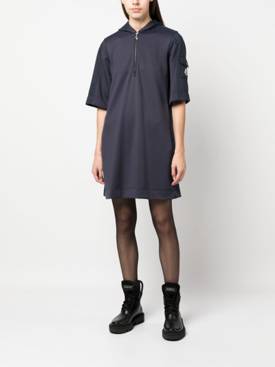 Shop Moncler Quarter-zip Short-sleeve Dress In Blue