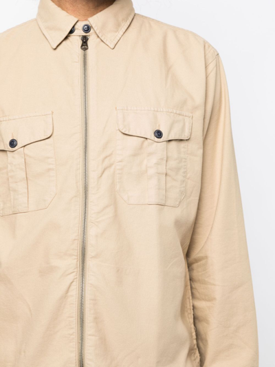 Shop Polo Ralph Lauren Long-sleeve Cotton Zipped Shirt In Brown