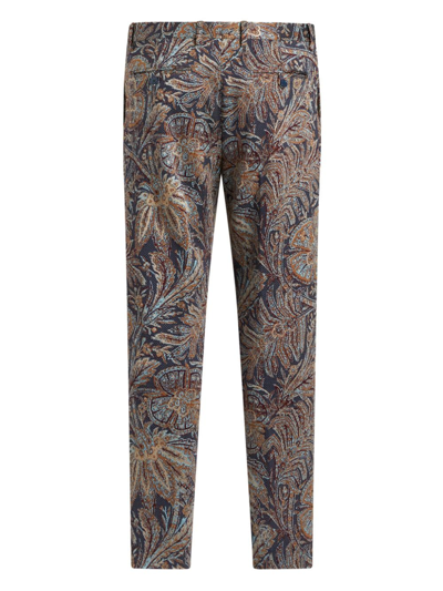 Shop Etro Botanical-pattern Jacquard Tailored Trousers In Multicolour