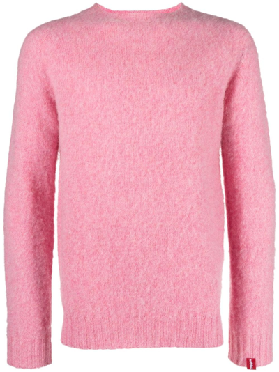 Shop Mackintosh Hutchins Crew-neck Wool Sweater In Pink