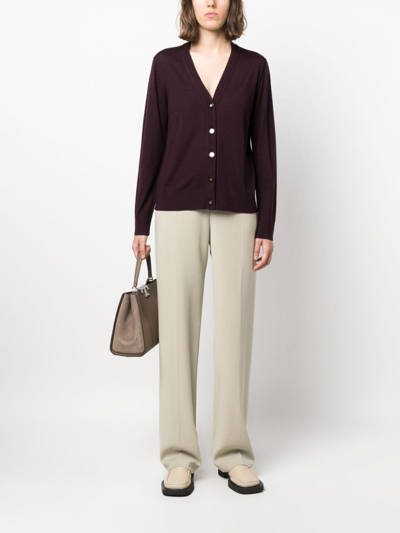 Tory Burch Fine-knit V-neck Cardigan In Red