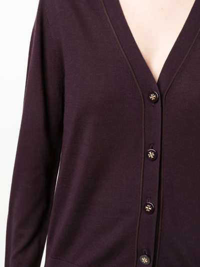 Tory Burch Fine-knit V-neck Cardigan In Red