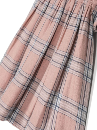 Shop Bonpoint Tartan-check Shirred-panel Dress In Pink