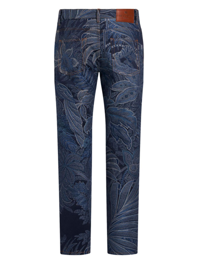 Shop Etro Botanical-jacquard Straight-leg Jeans In Blue
