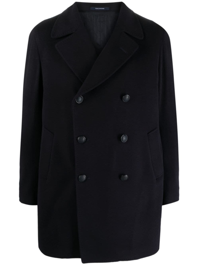 Shop Tagliatore Double-breasted Notched-lapels Coat In Blue