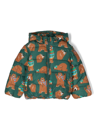 Shop Stella Mccartney Bear-print Padded Puffer Jacket In Green