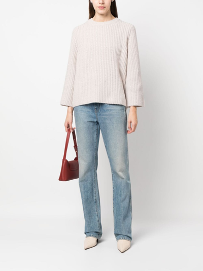 Shop Allude Rhinestone-stripes Ribbed-knit Jumper In Neutrals