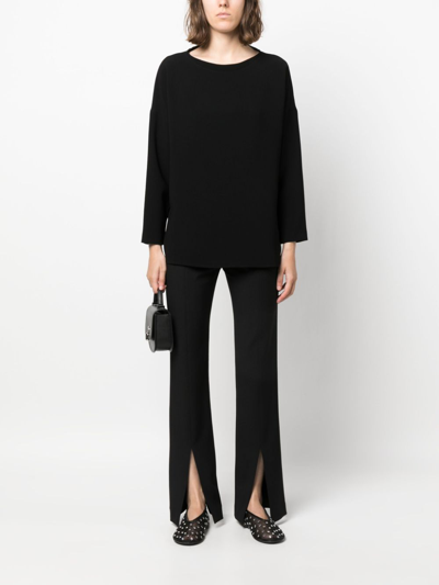 Shop Alberto Biani Crew-neck Long-sleeve Blouse In Black