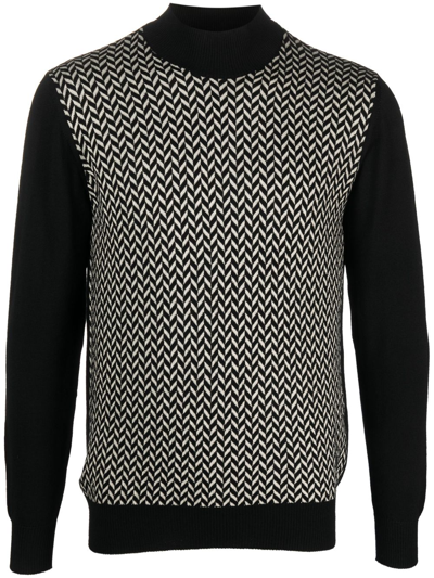 Shop Tagliatore Herringbone-pattern Wool-blend Jumper In Black
