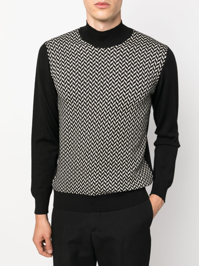 Shop Tagliatore Herringbone-pattern Wool-blend Jumper In Black