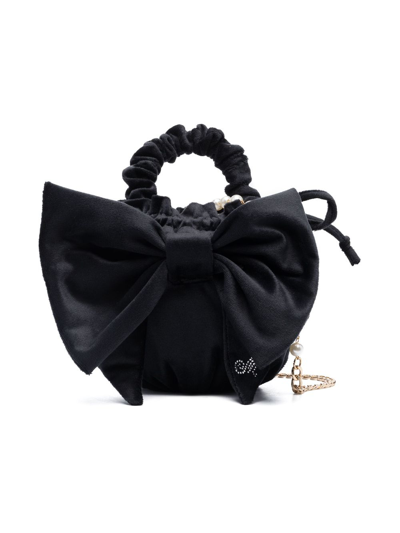 Shop Monnalisa Bow-detail Velvet Shoulder Bag In Black