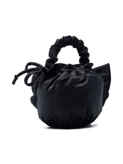 Monnalisa Bow-detail Velvet Shoulder Bag In Black