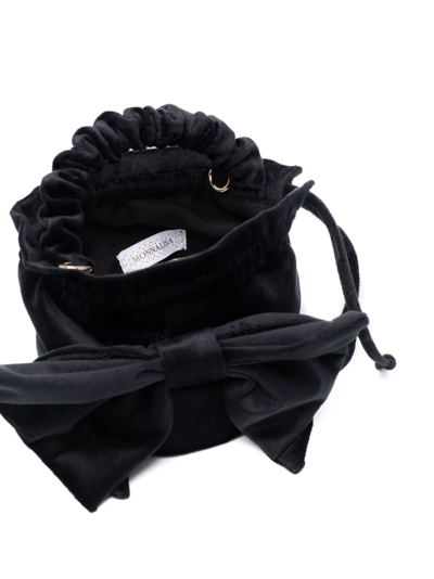 Shop Monnalisa Bow-detail Velvet Shoulder Bag In Black