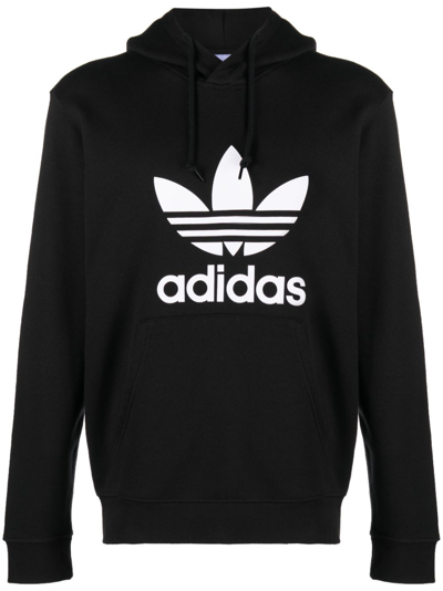 Shop Adidas Originals Logo-print Cotton Hoodie In Black