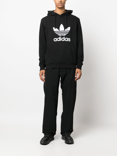 Shop Adidas Originals Logo-print Cotton Hoodie In Black