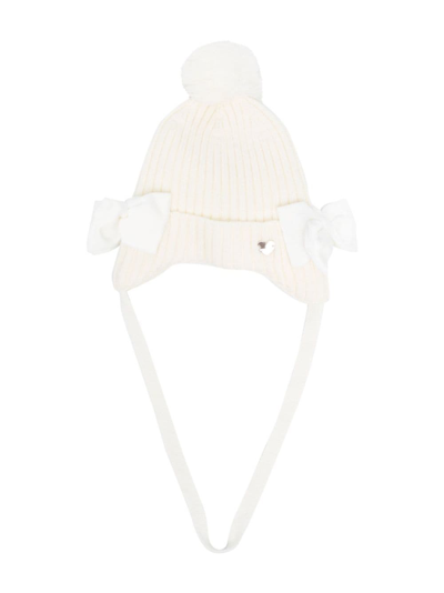 Shop Monnalisa Bow-detail Ribbed-knit Hat In White