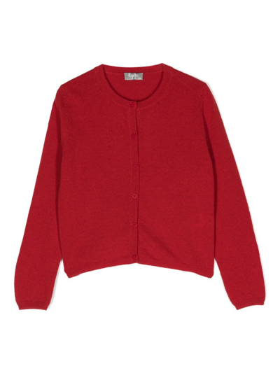 Shop Il Gufo Round-neck Virgin Wool Cardigan In Red
