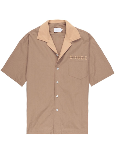 Shop Rhude Mechanic Logo-embroidered Cotton Shirt In Brown