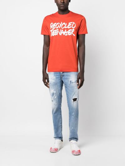 Shop Dsquared2 Graphic-print Cotton T-shirt In Red