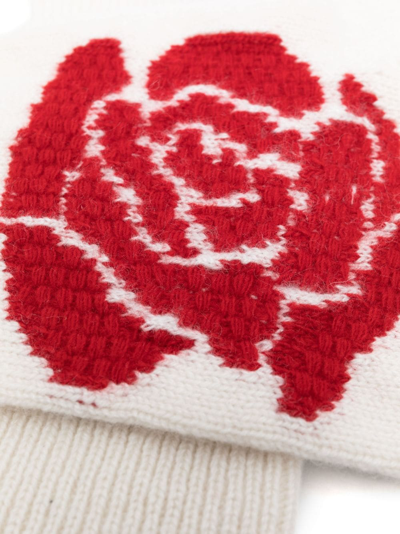Shop Barrie Rose-embroidered Fingerless Gloves In White