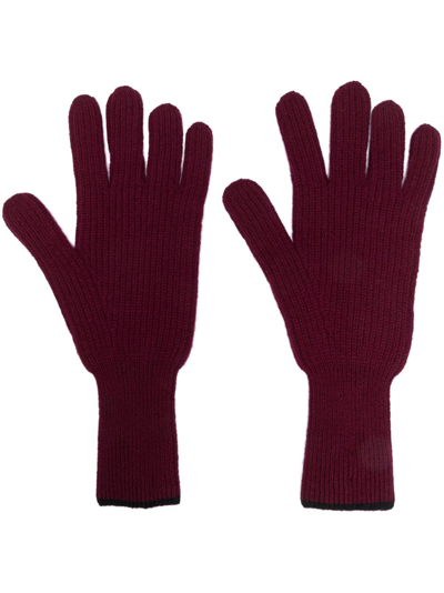 Shop Barrie Intarsia-knit Cashmere Gloves In Red