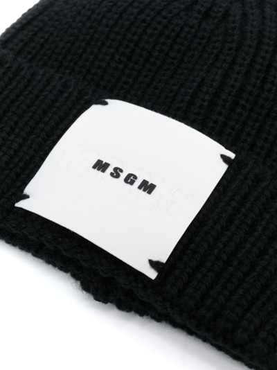 Shop Msgm Logo-patch Knitted Beanie In Black