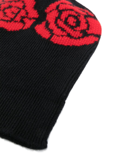 Barrie Cashmere Beanie With Roses Motifs In Black