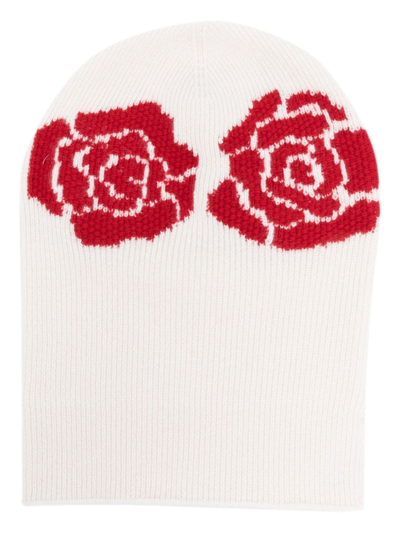 Shop Barrie Rose-embroidered Crochet Beanie In White