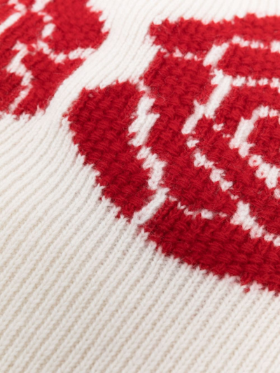Barrie Cashmere Beanie With Roses Motifs In White