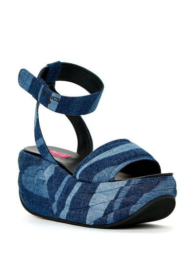 Pucci Patchwork-denim Wedge Sandals In Blue