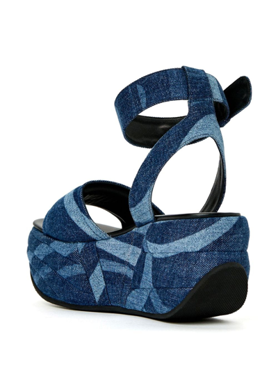 Pucci Patchwork-denim Wedge Sandals In Blue