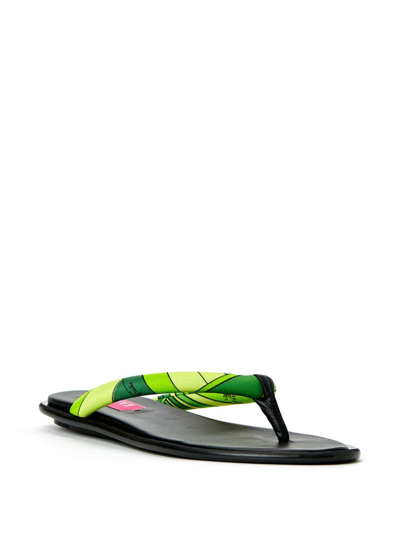 Shop Pucci Graphic-print Silk Thong Sandals In Green