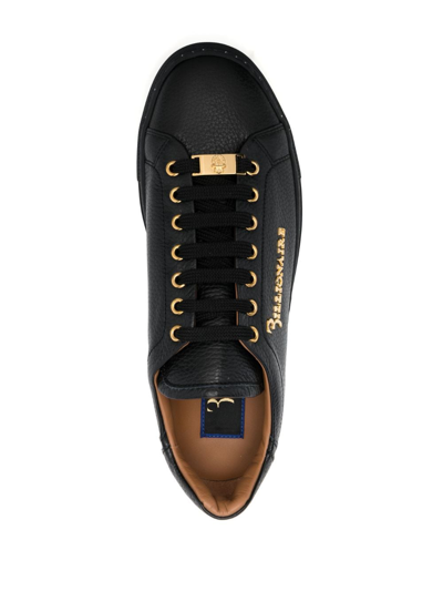 Shop Billionaire Logo-plaque Low-top Leather Sneakers In Black