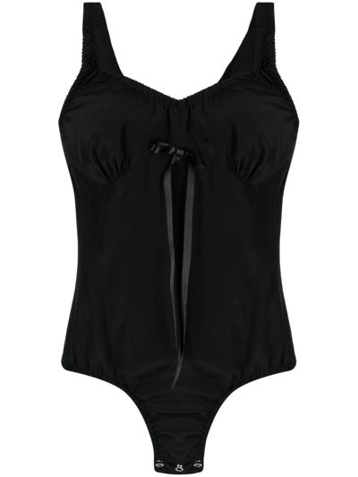 Shop Simone Rocha Bow-embellished Stretch-jersey Bodysuit In Black