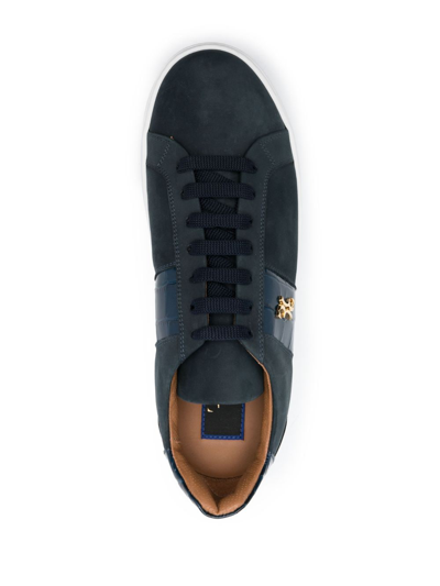 Shop Billionaire Logo-plaque Leather Low-top Sneakers In Blue