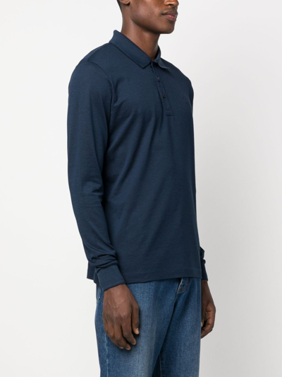 Shop Paul & Shark Logo-embroidered Long-sleeve Polo Shirt In Blue